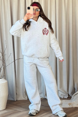 St Moritz marl embroidered pull over hoodie & wide leg trousers loungewear