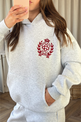 St Moritz marl embroidered pull over hoodie & wide leg trousers loungewear