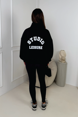 Studio Leisure black printed 3/4 zip sweater legging set
