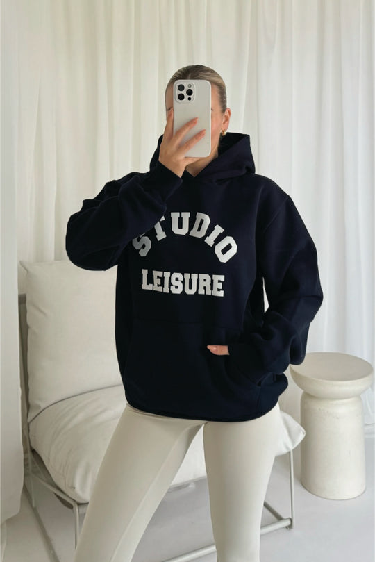 Studio leisure college navy printed hoodie