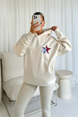 Studio leisure star ecru printed hoodie