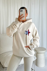 Studio leisure star ecru printed hoodie