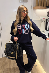 STUDIO LEISURE ESSENTIAL NAVY COLOUR PRINTED SWEATER