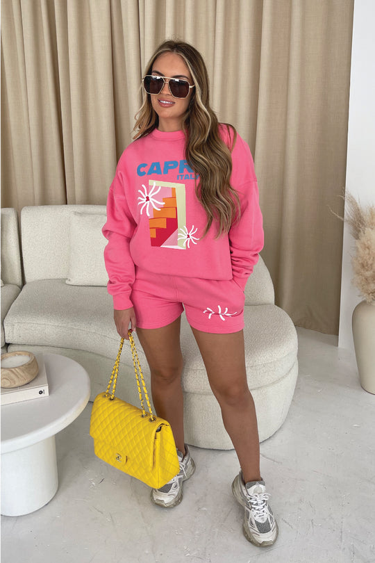 Capri Italy Pink Lemonade sweater shorts PREMIUM loungewear set