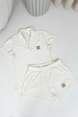 Gege cream embroidered towelling shirt & short co ord Co Ord