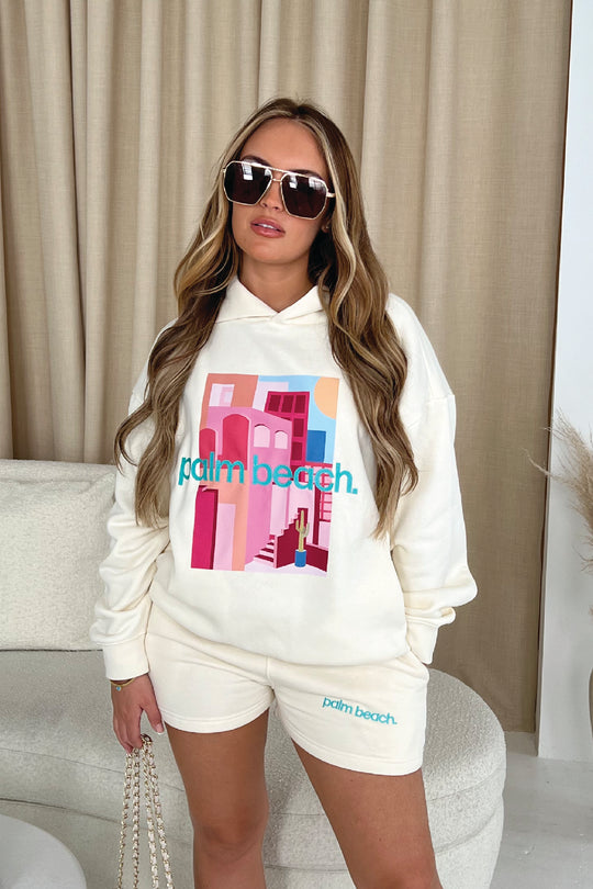 Palm Beach Ecru PREMIUM Embroidered Hooded loungewear set