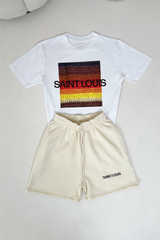 Saint louis chocolate embroidered premium short tee coord