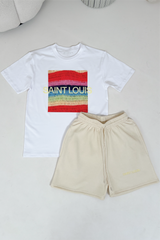 Saint louis lemon embroidered premium short tee coord
