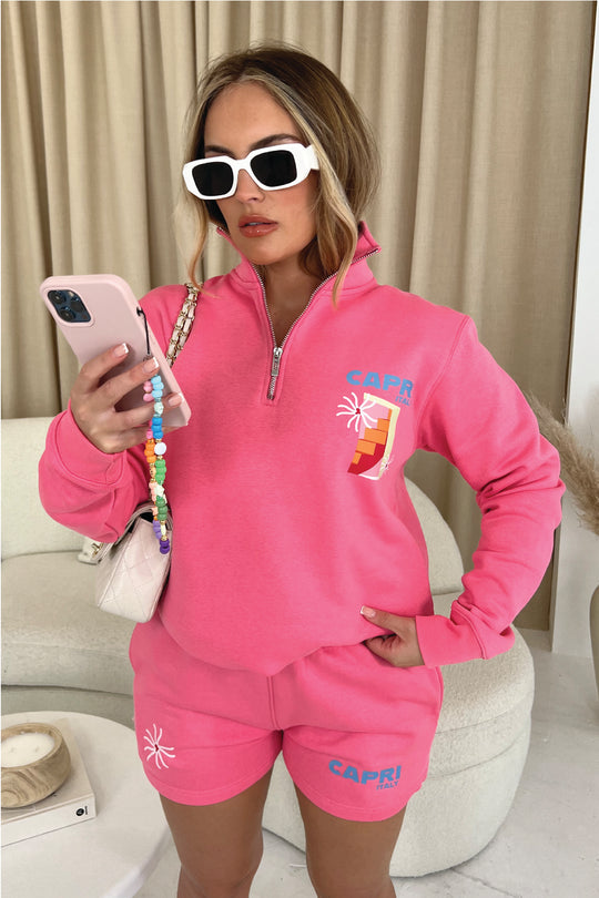 Capri Italy Pink Lemonade 1/4 zip PREMIUM loungewear set