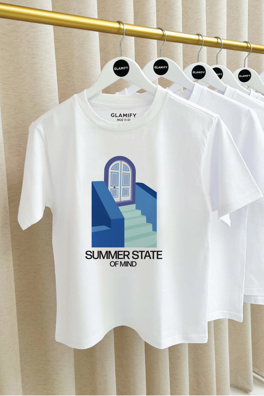 Mini Summer state of mind white printed t-shirt