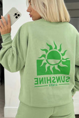 Sunshine sage & green back print sweater short co ord