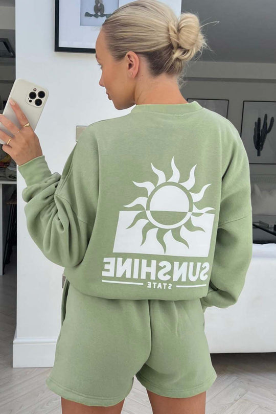 Sunshine sage back print sweater short co ord