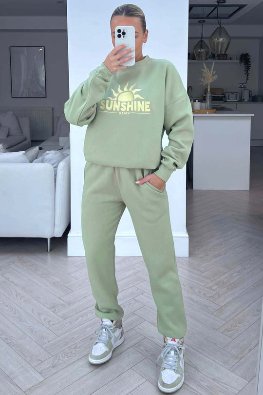 Sunshines sage embroidered sweater jogger loungewear set