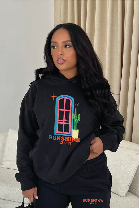 Sunshine Valley Black PREMIUM Embroidered Hooded loungewear set