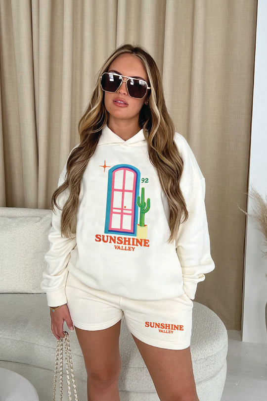 Sunshine Valley Ecru PREMIUM Embroidered Hooded loungewear set