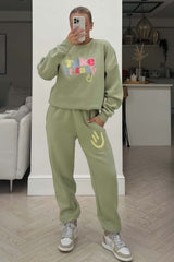 take it easy sage embroidered sweater loungewear set