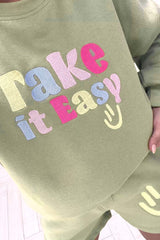 take it easy sage embroidered sweater short loungewear set