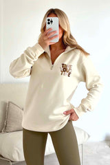 take your time ecru printed 3/4 sweater and legging set