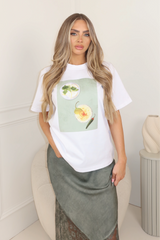 Summer Cocktail white & khaki printed heavyweight t-shirt