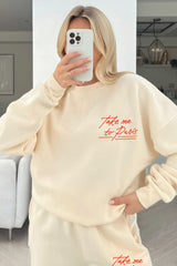 Take me to Paris ecru printed sweater joggers loungewear