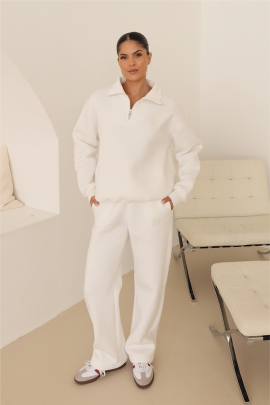 Ivory embroidered logo 3/4 zip sweater