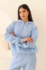 Blue embroidered logo zip hoodie