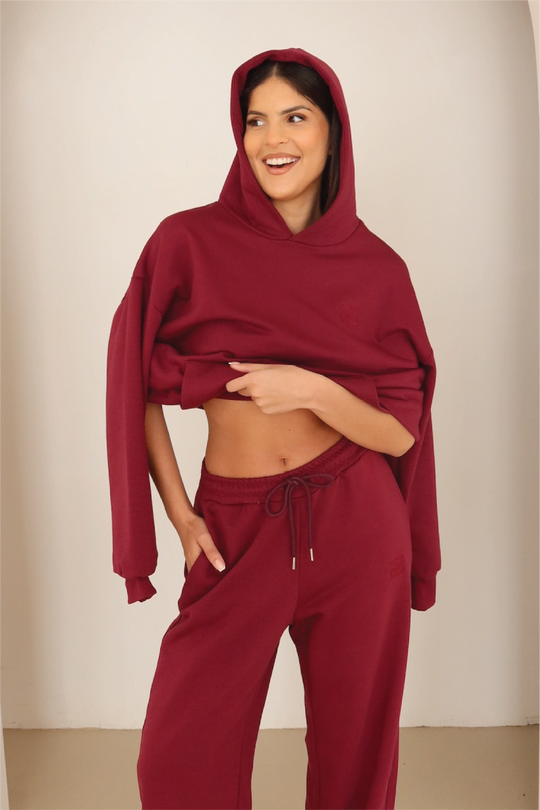 Burgundy embroidered logo pullover hoodie