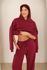 Burgundy embroidered logo pullover hoodie