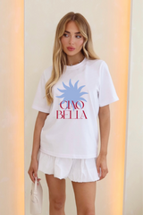 Ciao bella white printed heavyweight oversized t-shirt