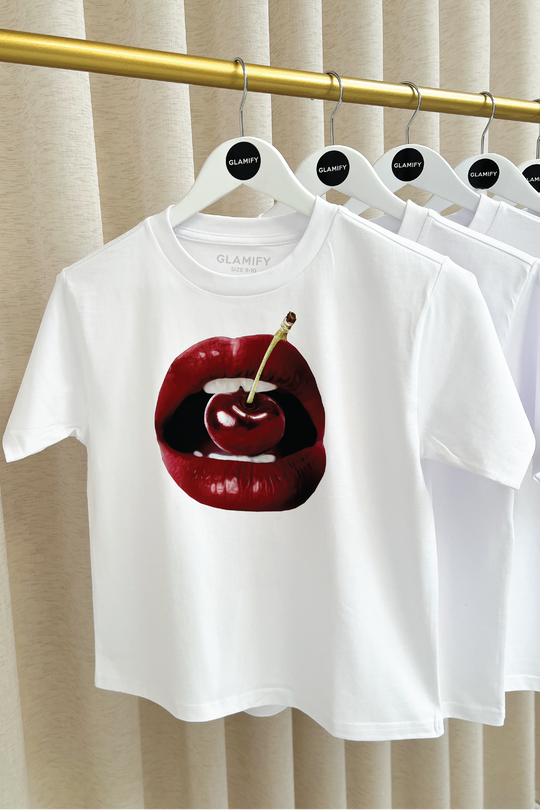 Mini cherry lips white printed t-shirt