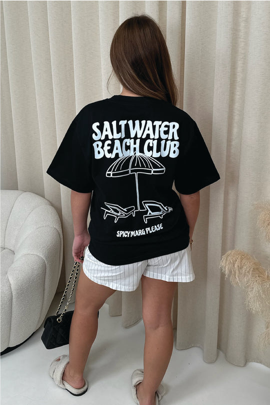 Saltwater beach black printed heavyweight oversized t-shirt