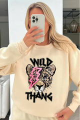 Wild thang pink printed ecru sweater