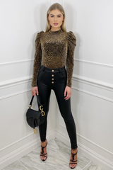 Tori gold puff shoulder animal print shimmer top