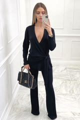Willow black Tie front loungewear set