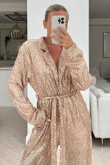 Pascal rose gold tie waist sequin jumpsuit