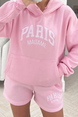 paris madame baby pink embroidered hoodie short set