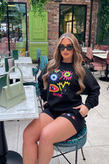 No evil black Printed sweater short loungewear set