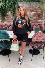 No evil black Printed sweater short loungewear set