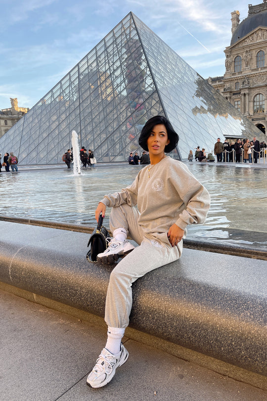 Health & Wealth Badge embroidered Grey sweater loungewear set