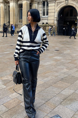 Larnie black faux leather straight leg trousers