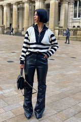 Larnie black faux leather straight leg trousers