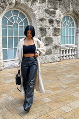 Larnie black faux leather straight leg trousers