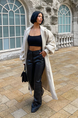 Larnie black faux leather straight leg trousers