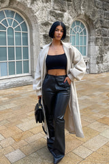 Larnie black faux leather straight leg trousers