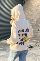 Call me - ecru oversized drawstring hoodie