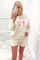 take it easy ecru sweater short loungewear set