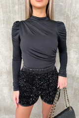 Tanisha Satin Velor black Sequin Shorts