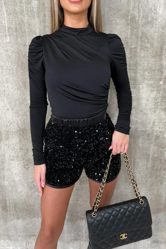 Tanisha Satin Velor black Sequin Shorts