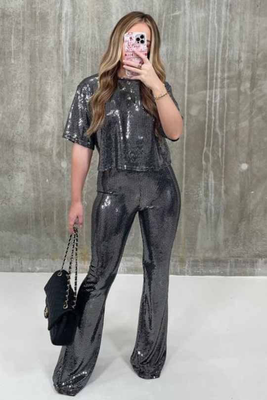 Melodie silver sequin trouser coord