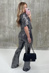 Melodie silver sequin trouser coord